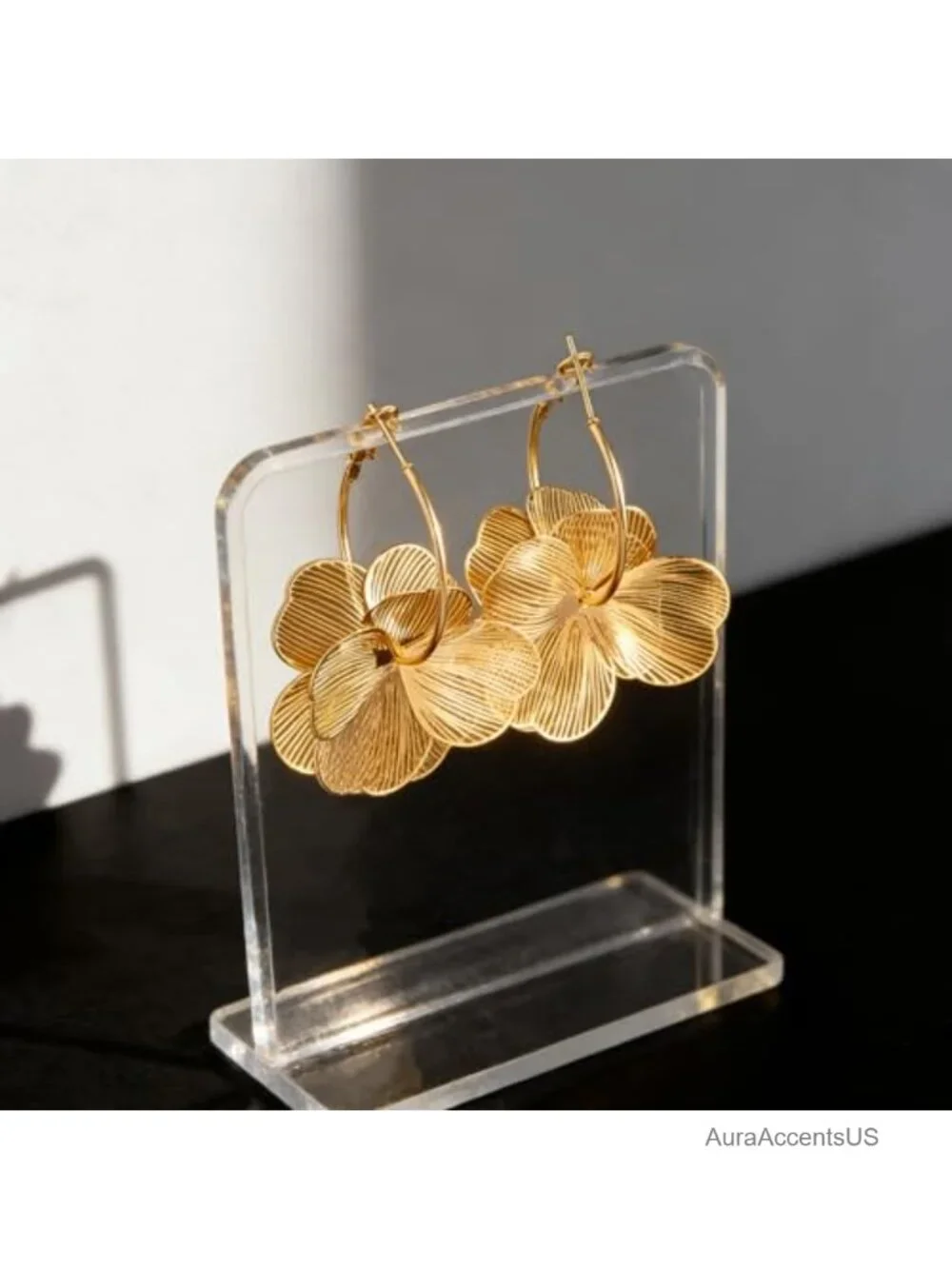 Gold Flower Dangle Hoop Earrings for Women Boho Statement Jewelry